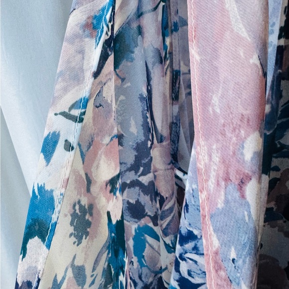 MSK Rhinestone Trim‎ Cape Overlay Dress Blue/Pink Floral Sleeveless Stretch Sz L - Picture 3 of 13